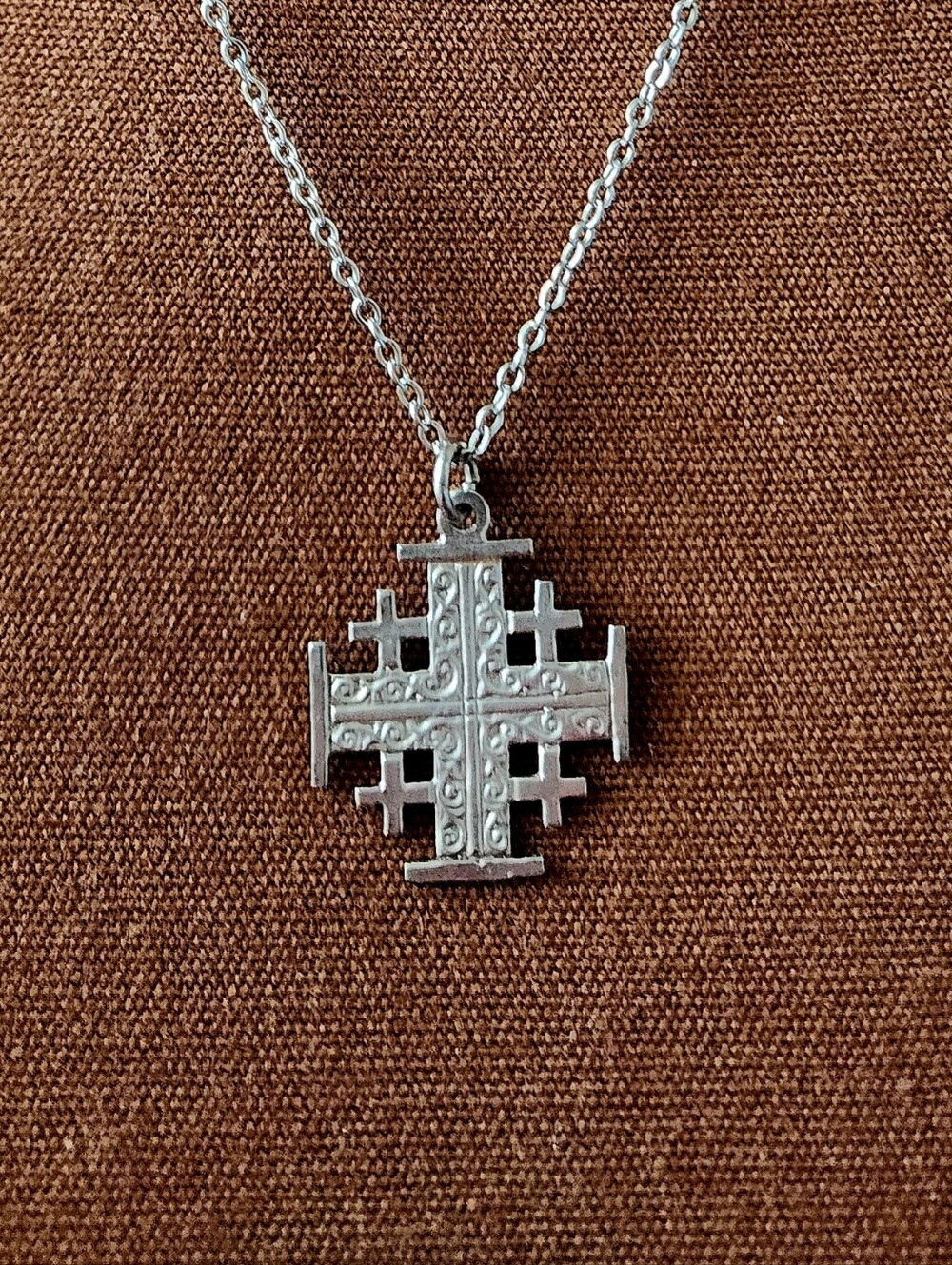 Vintage Catholic Religous Silver Ornate Jerusalem Cross 925 Pendant